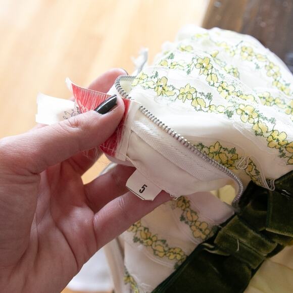 Vintage 1960s Nadine Floral Yellow Empire Waist Chiffon Dress - Picture 12 of 12